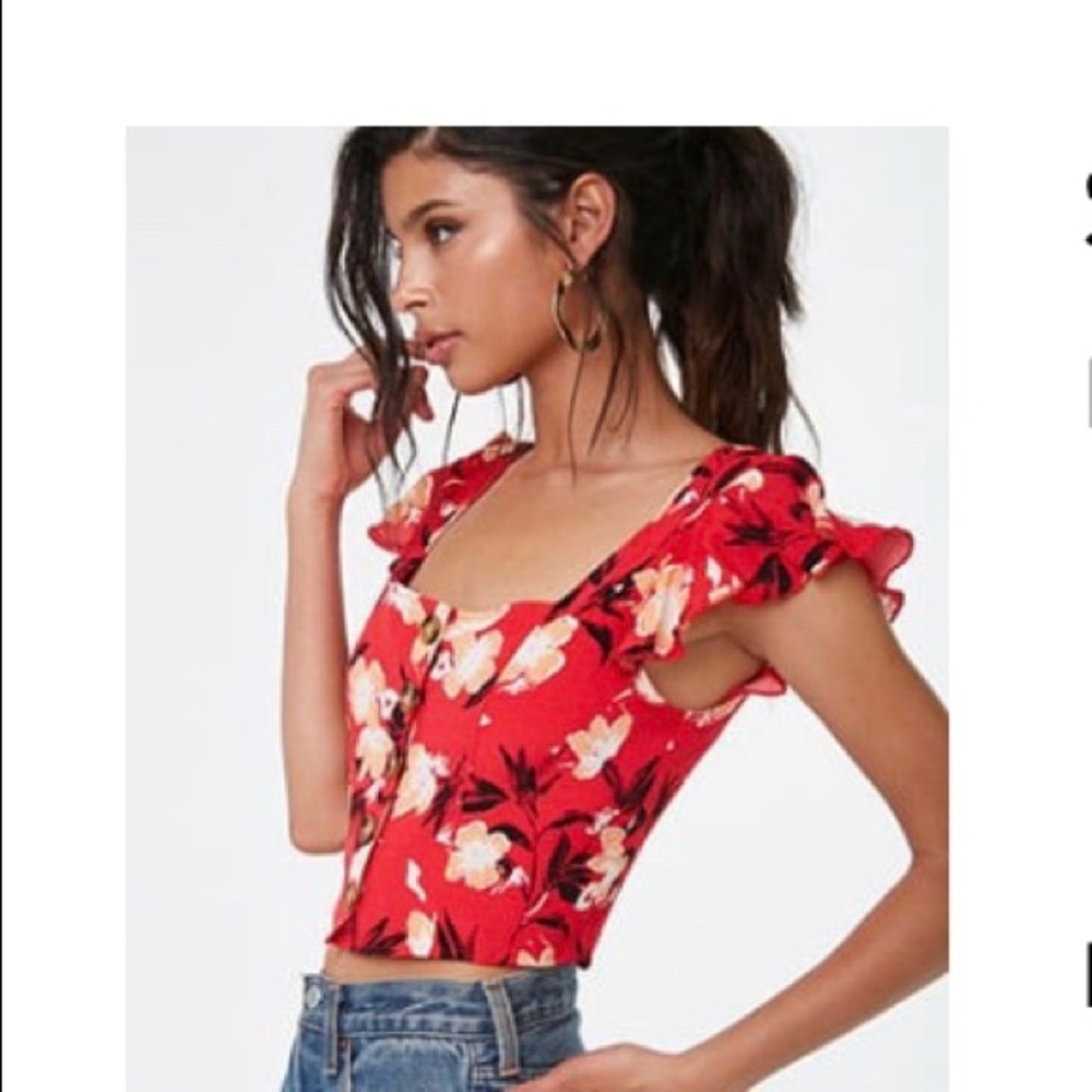 BRAND NEW Off-the-shoulder red floral crop top
